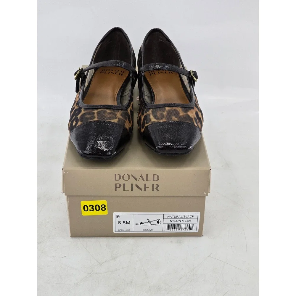 Donald Pliner Ditzynm Mary Jane Flats Womens 6.5M Leopard Mesh Black - Excellent